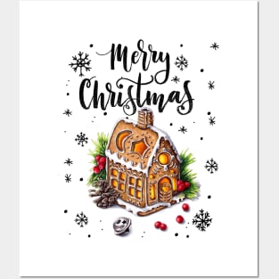 Christmas painting "Gingerbread house" Posters and Art